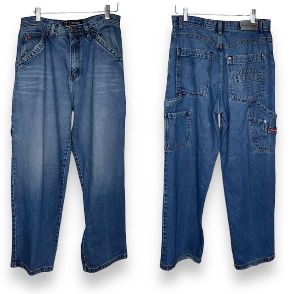 Vintage Y2K Bugle Boy Carpenter Denim Jeans Embossed Pocket Distressed Men 34/34 - Picture 1 of 16